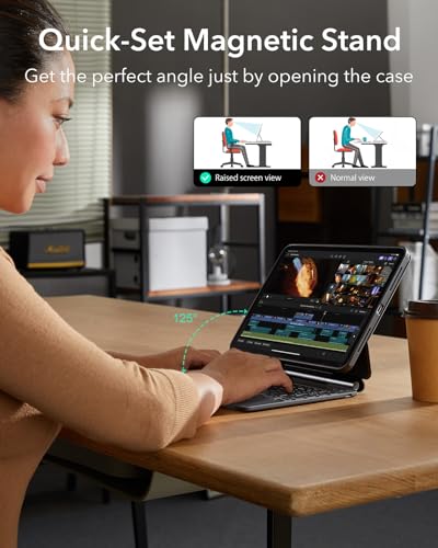 ESR iPad Pro 11 Zoll (M5/M4, 2025/2024) Hülle mit Tastatur, Tastaturhülle mit einzustellendem Magnetständer, Hoch-/Erhöhter Modus, abnehmbare Schutzhülle, Rebound 360 Serie, Schwarz 6