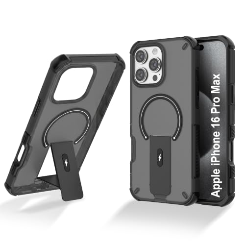 Image of ZAP CASE Matte Kickstand Case for iPhone 16 Pro Max | Magsafe Compatible | Premium Polycarbonate Back + Flexible TPU Bumper | Foldable Stand | Military-Grade Drop Protection | Anti-Fingerprint | Black