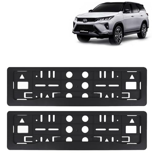Image of KINGSWAY Fortuner Car Number Plate Frames for All 2021 Onwards Models of Toyota Car Registration Plate Holders, Black Licence Plate Covers (Front and Rear), Universal Size 51.5 x 14.5 cm