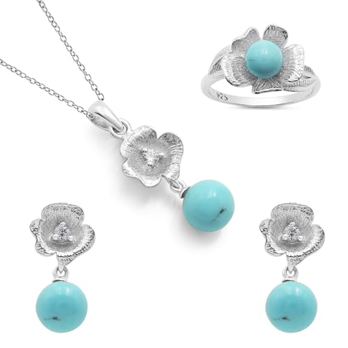Juego de joyas turquesas y plata de ley el regalo bohemio ideal para el día de la madre