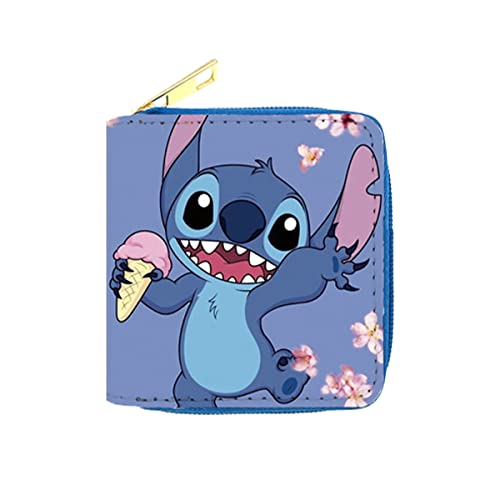 Lilo und Stitch Geldbörse Lilo und Stitch Kinder Leder Geldbörse Lilo und Stitch Bi-Fold Cartoon Wallet blau Stitch Bifold Short Wallet Geburtstagsgeschenk für Lilo Stitch Fans Jungen Mädchen