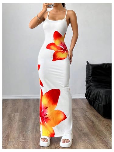 Image of Verdusa Women's Floral Sun Maxi Bodycon Dresse Summer Starfish Dress White