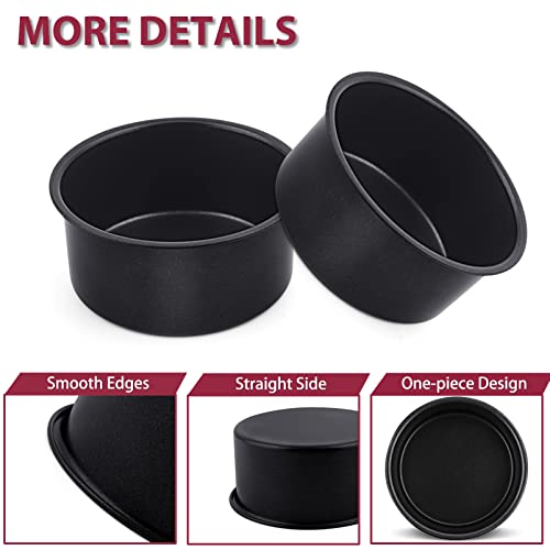 Non-Stick 4 Inch Mini Cake Pan Set, P&P Chef 4 Pieces Round Baking Cake Pans Tins For Small Tier Smash Cakes, Non-Toxic & Solid, Stainless Steel Core & Leak-Proof, Black #TOP2