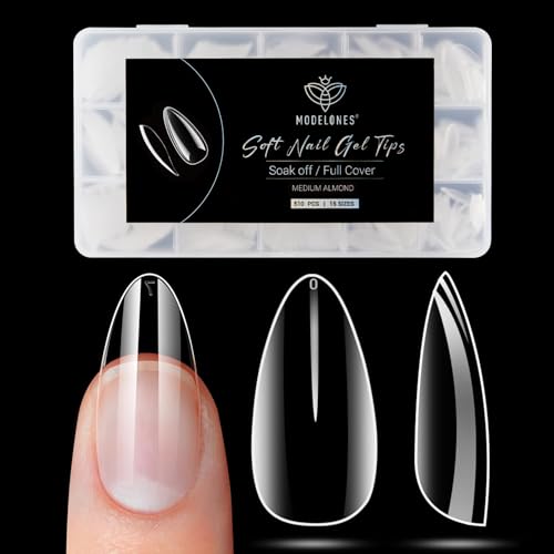 Modelones Nageltips 510 Stück- Full Cover Nail Tips Set Gel Tips Set Transparent PMMA Harz Nagelspitzen Künstliche Nägel Zum Aufkleben Nail Art DIY Medium Almond