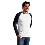 Promodoro Baseball Longsleeve Herren, XL, Weiß-Marineblau