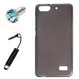 Lusee® la caja silicone de TPU del gel para Huawei G Play Mini Honor 4C Funda Cáscara La caja posterior a parachoques La caja posterior de cubierto + el estilo Touchpen gratuido,el enchufe de polvo prueba gris semitransparente
