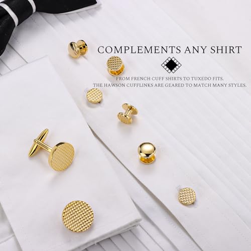 HAWSON Silver/Gold Cufflinks for Men with Tuxedo Shirt Studs,Men Accessories Jewelry with Gift Box,Gifts for Family,Best Friend on Wedding Business Birthday Anniversary2