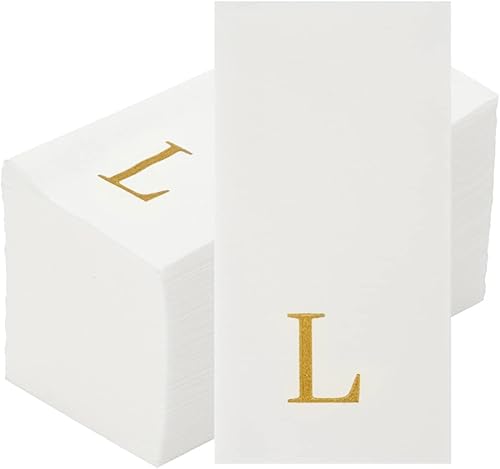 Miniatura 516 de Luxenap - Toallas de invitados de 15.8 x 7.9 pulgadas, 50 toallas de mano con letras plateadas, letra "P", fuente Sans Serif, servilletas de papel