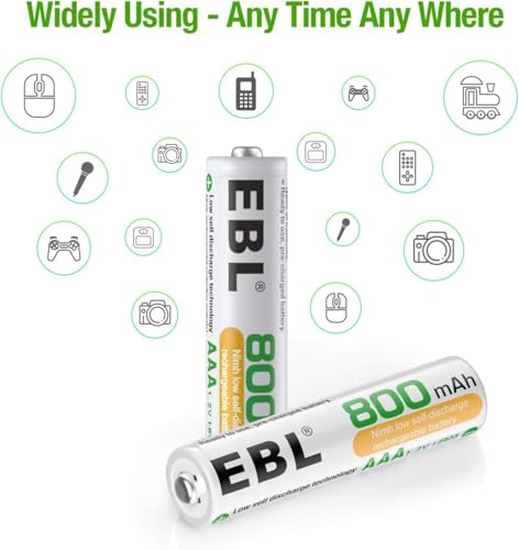 Image of EBL 800mAh AA Rechargeable Batteries - High Capacity Ni-MH Batteries, Pack of 4