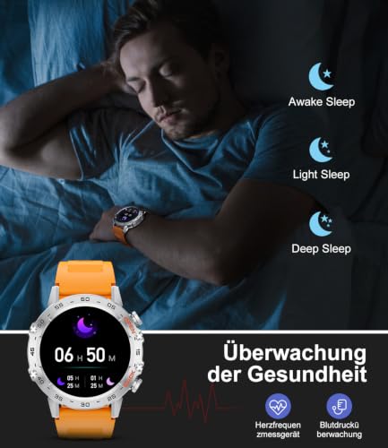 Image of SUNKTA Smart Watches for Men(Answer /Calls),1.39 inch Touchscreen /5ATM Waterproof /120+ Sports Modes Fitness Watch with Heart Rate for Android /iOS Orange