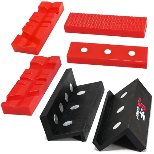 S&F STEAD & FAST 4.5" Soft Jaws for Bench Vise with Z Holder, 2 Pairs, Strongly Magnetic Vise Jaw Pads, TPU, Multi-groove and Textured Inserts, for Clamping, Woodworking, Metal, Plastics