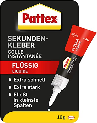 Pattex Sekundenkleber Flüssig, spülmaschinenfester Superkleber für viele Sofortreparaturen, schnelltrocknender farbloser Flüssigkleber, 1 x 10g