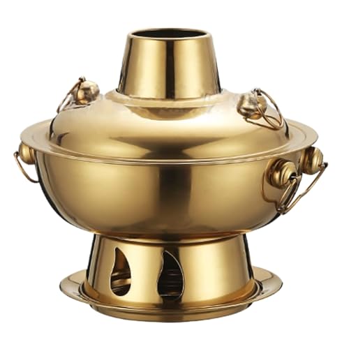 INUUXLG Hotpot Hot Pot Vintage Hot Pot Stainless Steel Chinese Hot Pot Cooker Stew Pot for Home Family Shabu Shabu Hot Pot(Gold) (R 24cm) (Silver 24cm)