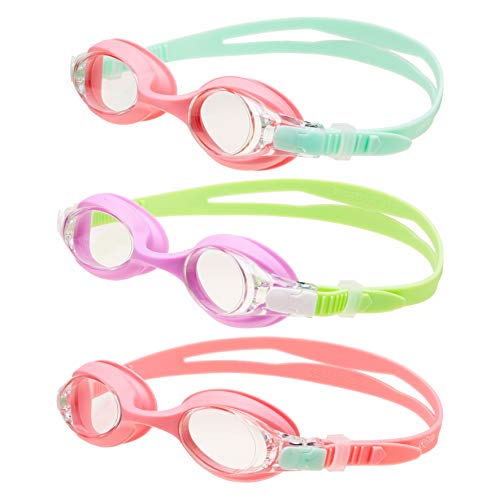 Sloosh Kids Swim Goggle 3 Packs, Leak Proof Swimming Goggles (Cyan, Mint, Light Pink) #TOP1