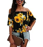 Hibluco Womens Off Shoulder Tops Sexy Floral Print Crop Tops Summer Blouses T-Shirt