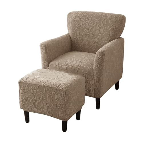 Elástica Funda para sillón Orejero Fundas Otomanas Lavable a máquina de Spandex Incluye 1 Funda para sillón y 1 Funda para reposapiés