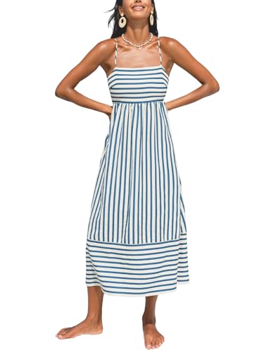 Image of CUPSHE Womens Summer Maxi Dress Striped Sleeveless Square Neck Cutout Backless Cami Strap Casual Beach Long Dress 2026
