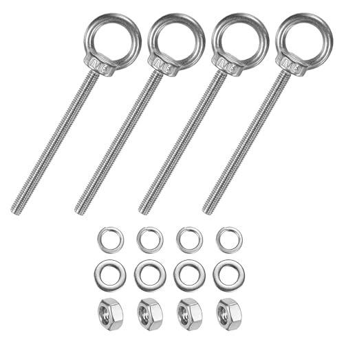 M METERXITY 4-Sets Stainless Eyebolt M6x89mm Shoulder Lifting Eye Bolt with Nuts Washers Male Screw Thread Ring Shoulder Eye Bolts Length 3.5 Inch for Suspending/Fastening