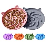 2Pcs Slow Feeder Cat Bowl,Puzzle Feeder Cat,Interactive Toys，Slow Feeding cat Bowl Suitable for All Dry and Wet Foods,Easy to Clean Silicone Bowls (Grey and Pink)