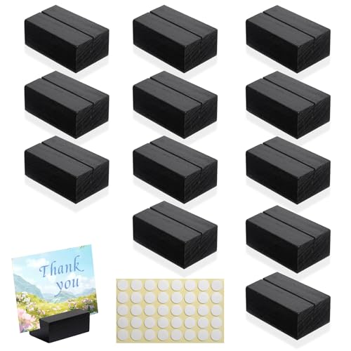 Worown 12 Pcs Mini Wooden Place Card Holders, Small Wooden Table Number Stands, Name...