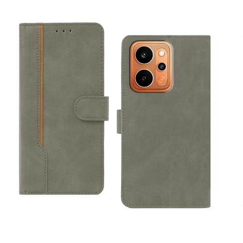 Image of amazon basics Realme P4 Power 5G Flip Cover | Card Pockets Wallet & Stand | Flip Cover for Realme P4 Power 5G (Gray with Beige Strip)
