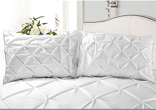 California Bedding Pinch Plated/Pintuck Pillow Cover Sham White Solid/Plain Set of 2 Luxuries Decorative 800 TC Long-Staple Egyptian Cotton King/Cal-King 20x40 Size, Soft Egyptian Cotton