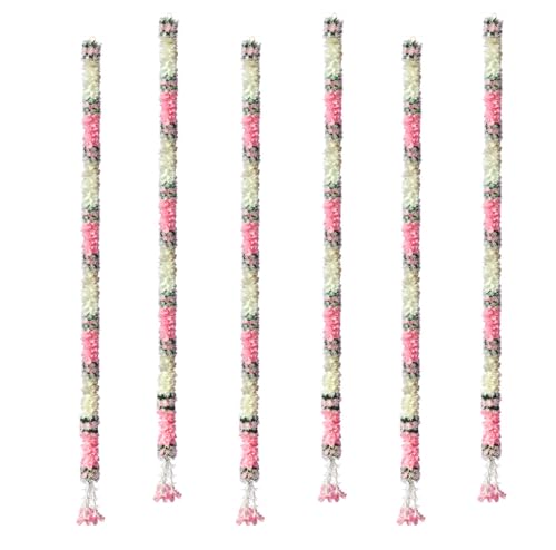 Image of Tia Crafts Artificial White Gajra Jasmine & Colourful Flower Strings Wedding Decorations, Event Decor Perfect Diwali, Ganpati & Pooja /Temple /Mandir Decoration, 5Ft (Baby Pink - 5Ft, 6, 5 Feet)