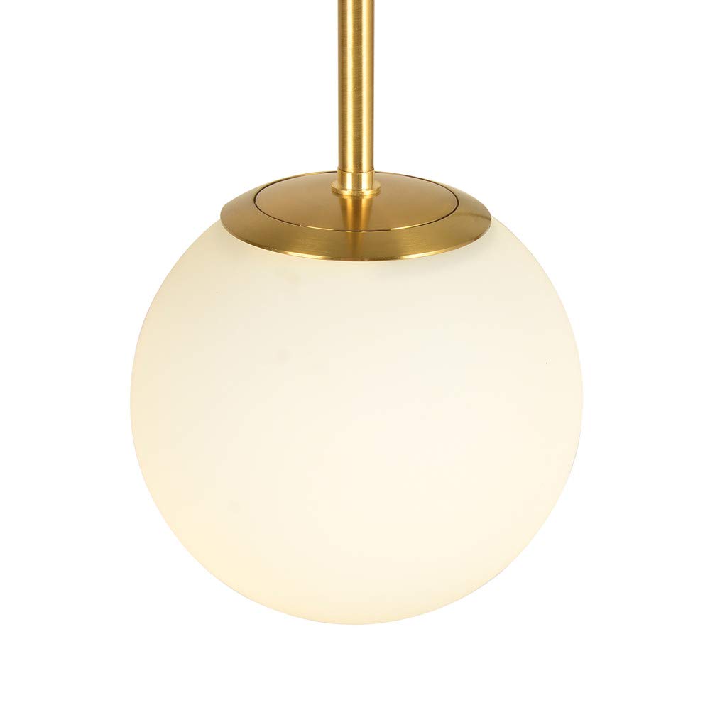 Kaj Hejmo Globe Pendant Lamp Matte White Glass- Mid Century Modern Lighting Fixture Brush Brass Finish- Semi Flush Mount Ceiling Light for Kitchen Living & Dinning Room (25cm)