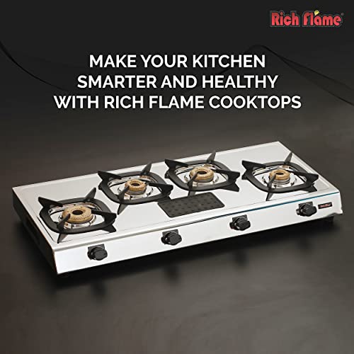 Rich Flame Gas Stove 4 Burners Steel Body | ISI Certified 4 Burner Stoves | Home & Kitchen Gas Chulha LPG & PNG Compatible | Manual Ignition... - Image 7