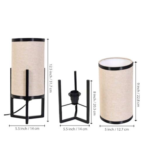 Image of Amazon Basics Minar Black Iron Frame Table Lamp | Iron Tripod Base with Polyester Shade | E27 Holder | Decorative Night Lamp for Bedroom, Living Room & Study Room | Home Decor Gift