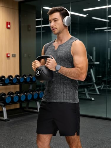 JEMLDL Men's Plus Size Basic Tank Tops Sleeveless Knit Ribbed V Neck Daily Casual Shirts Soft Breathable Lightweight Tee Dark Gray XXL — view 3