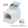 CYBERTECH Compact Designed RJ45 CAT6/CAT5e Tool-Less Gold Plated Keystone Modular Jack in White, for 10-Gigabit Ethernet Network Cable Patch Panel Wall Plate with Standard Keystone Ports (25 Pack)