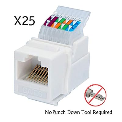 CYBERTECH Compact Designed RJ45 CAT6/CAT5e Tool-Less Gold Plated Keystone Modular Jack in White, for 10-Gigabit Ethernet Network Cable Patch Panel Wall Plate with Standard Keystone Ports (25 Pack)