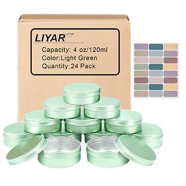 4oz Aluminum Tins with Lids, 24 Pack Round Tins for Salves, Spices, Lotion Bars or Balms (Pale Green)
