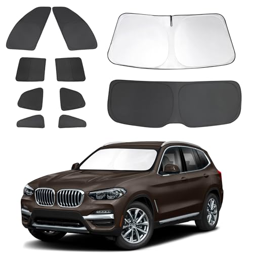 10PCS Windshield Sunshade Custom Fit for 2018-2024 BMW X3 Accessories Foldable Sunshade Side Rear Window Shade Cover Full Set Privacy Protection Keeps Car Cool