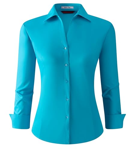 Damipow Womens Dress Shirts Wrinkle Free Button Down Shirt Long Sleeve Blouses for Work Professional