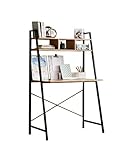 Offex Home Office Black Ladder Steel Frame Desk with Wooden Bookcase Above