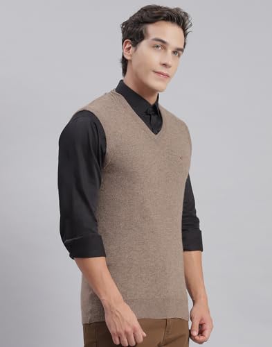 Image of Monte Carlo Off White Solid V Neck Sweater | Warm Woolen Pullover for Men | Soft Comfortable Knitted Winter Wear Sweater for Men's