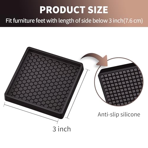 Image of Ezprotekt Non Slip Furniture Pads, 4 Pcs 3 inch Anti Slip Rubber Caster Cups, Anti Skid Furniture Coasters for Hardwood Floors, No Slide Furniture Gripper, Furniture Stoppers to Prevent Sliding (Brown)