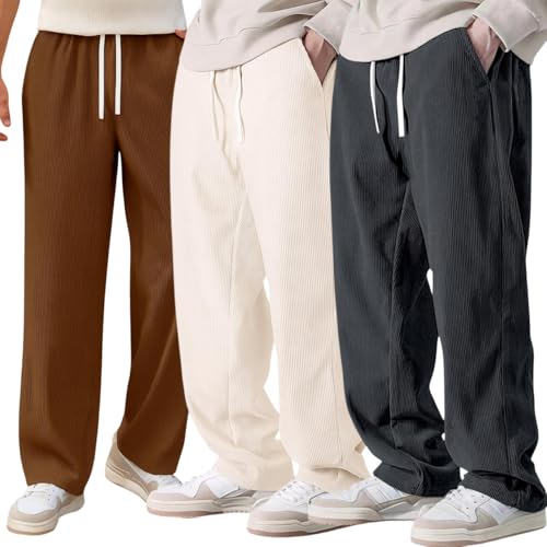 Image of Preneum Men Mid Rise Poly Cotton Loose Fit Trouser|Korean Style Travel & Lounge Wear with Pockets (Available in Plus Size)