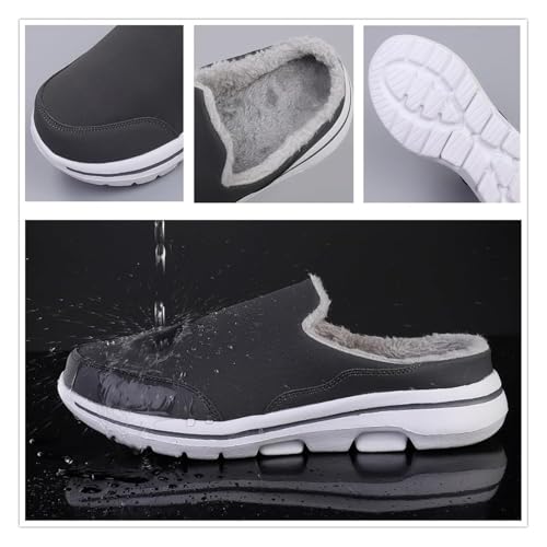 Men's Comfortable Fleece Warm Sports Sandals - Slip-On Non-Slip Thick Indoor/Outdoor House Shoes with Arch Support(Black,37 EU)4