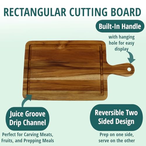 Tabla de cortar de madera de teca EcoDecors 39x21 cm con asa miniatura 2