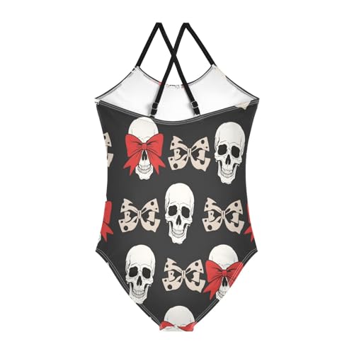 Skull Bow Pattern Girls One-Piece Swimsuit Quick Dry Beach Swim Bathing Suit2