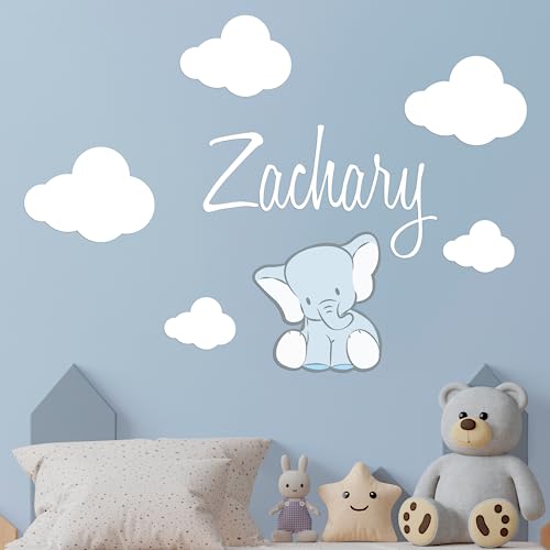 Vinilo Decorativo Elefante y Nubes para Cuarto de Bebé miniatura 1