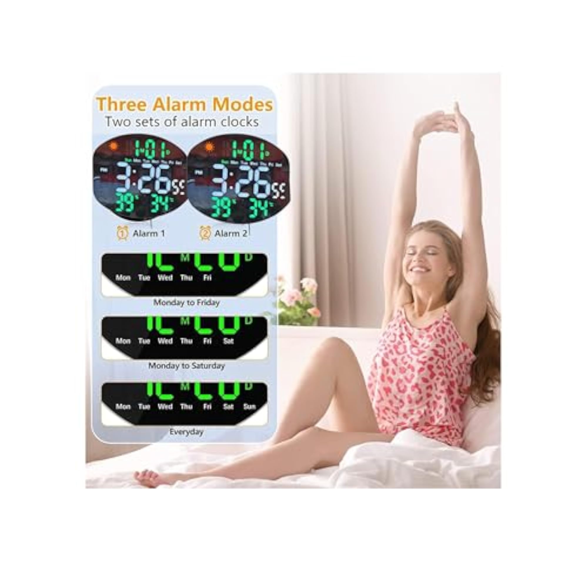 Digital Wall Clock 40x40 cm, Large LED Display