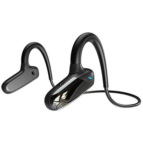 Wireless Bone Conduction Headphones Bluetooth 5.0 Open Ear Sports Headset with Mic Sweatproof for Running, Bicycling, Hiking (Black)