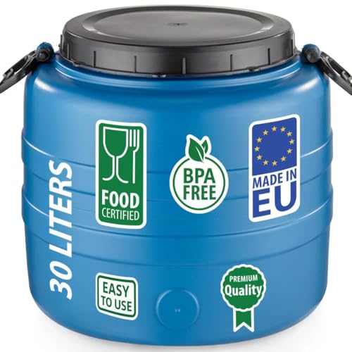F & R Weithalsfass 30l mit Griffen mit Deckel lebensmittelecht HDPE Gärfass Gärbehälter Futtertonneâ€¦ – Miniatur