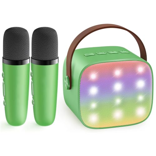 Image of YLL Mini Karaoke Machine for Kids Adults, Portable Bluetooth Speaker with 2 Wireless Microphones, Birthday Gifts Toys for Girls Boys Ages 3, 4, 5, 6, 7, 8, 9,10,11,12+ Years Old Toddler (Green)
