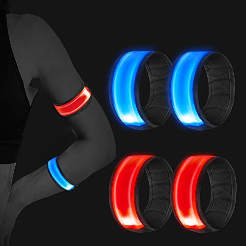Vegena Brassards LED Réfléchissant, 4 Pièce Brassards LED Étanche et Réglable Bracelet de Sécurité Haute Visibilité pour Le Sport Extérieur, Le vélo,...