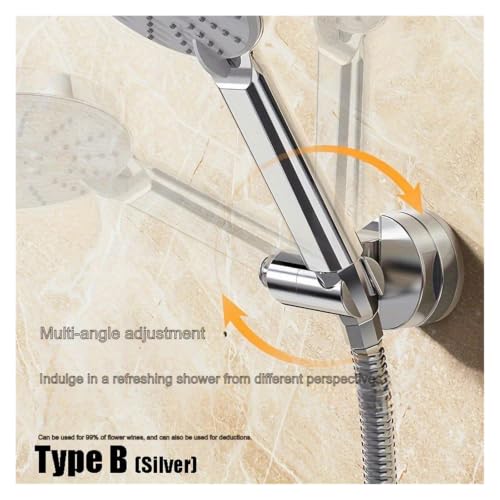 Soporte de cabezal de ducha ajustable negro autoadhesivo para pared de baño 6